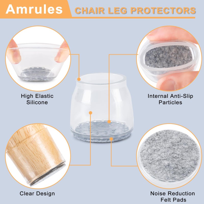 Amrules 36 قطعة من واقيات أرضية أرجل الكرسي من Amrules للأرضيات الصلبة من السيليكون، أغطية أقدام الكرسي لحماية أرضيات البلاط، وأغطية أرجل الأثاث من الخدوش والضوضاء (مقاس كبير شفاف: 1.3 بوصة - 2 بوصة) - Image 3